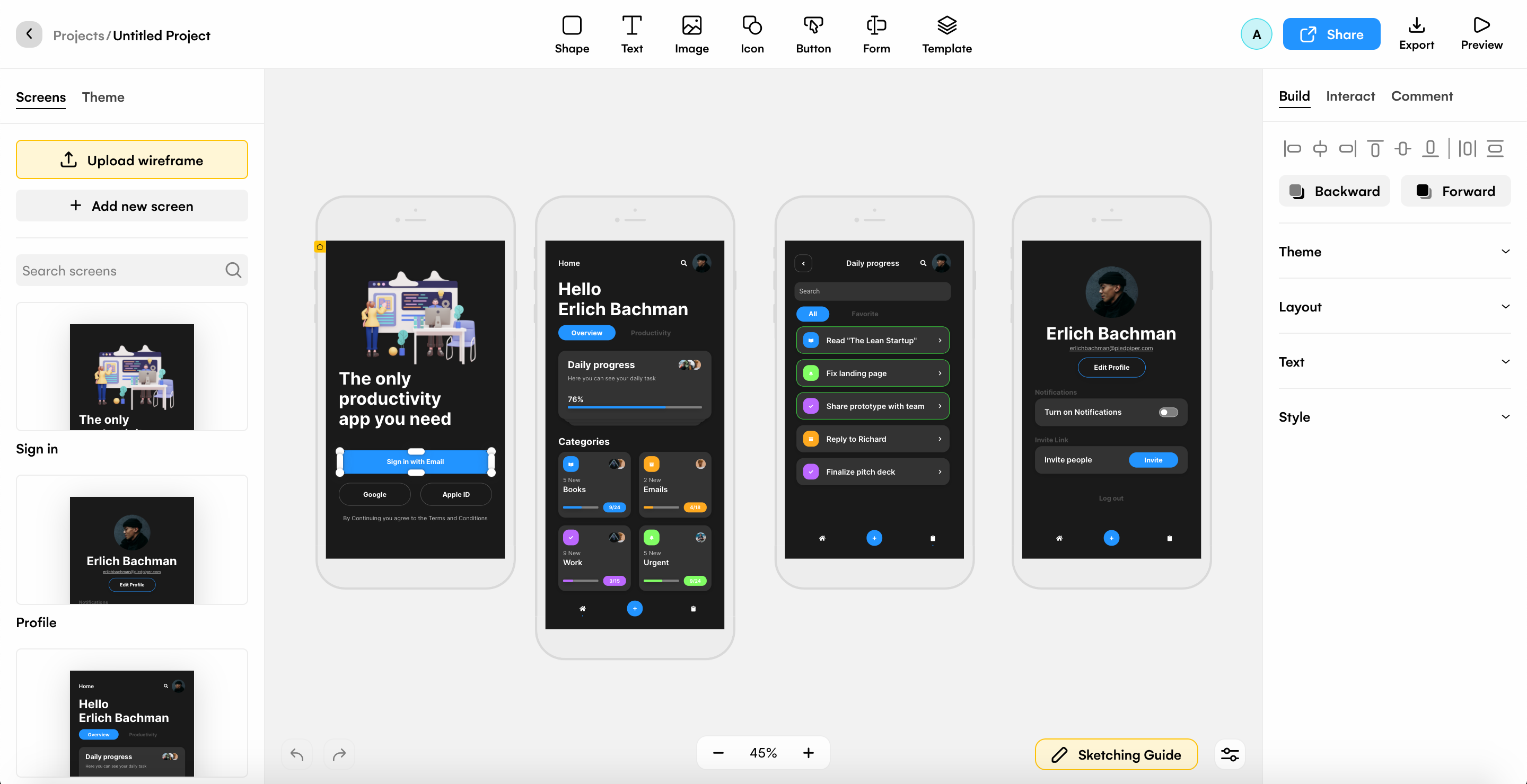 Screenshot of the design tool Uizard